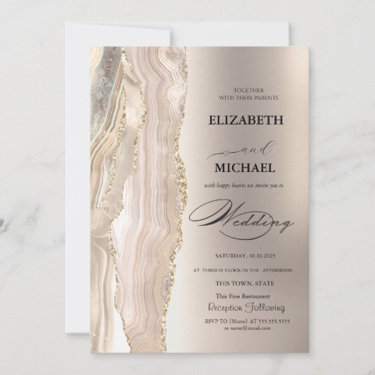 Invitation Élégant Mariage Script Pailleté Perle (Devant)