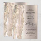 Invitation Élégant Mariage Script Pailleté Perle (Devant / Derrière)
