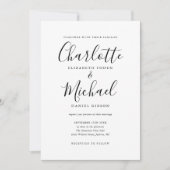 Invitation Élégant Mariage Script Signature Noir et Blanc (Devant)