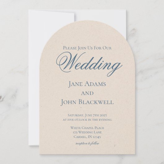 Invitation Élégant Mariage Serif Dusty Blue Arch (Devant)