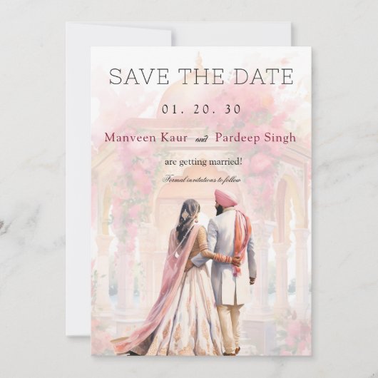 Invitation Elégant mariage sikh Enregistrer la date modèle (Devant)