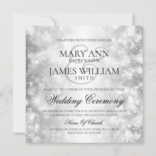 Invitation Elégant Mariage Silver Shimmer Lumières (Devant)