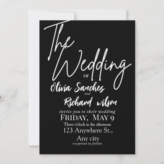 Invitation Élégant Mariage Simple Blanc et Noir (Devant)
