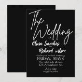 Invitation Élégant Mariage Simple Blanc et Noir (Devant / Derrière)