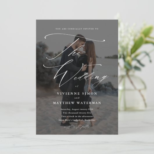 Invitation Élégant Mariage simple noir et blanc (Debout devant)