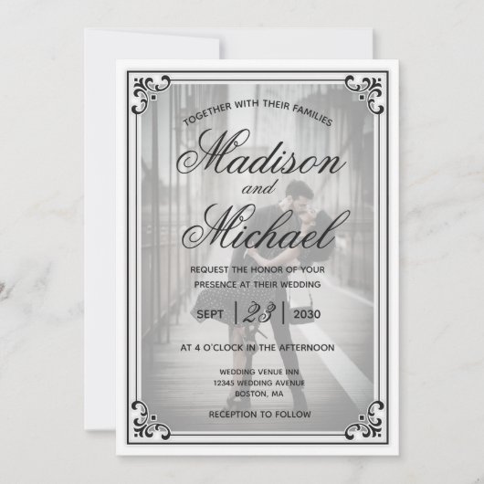 Invitation Élégant Mariage simple noir et blanc (Devant)