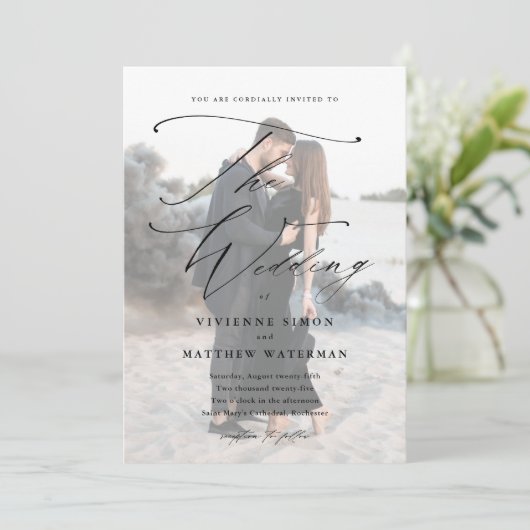 Invitation Élégant Mariage simple noir et blanc (Debout devant)