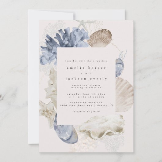 Invitation Elégant Mariage Simple Plage (Devant)