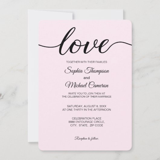 Invitation Élégant Mariage simple rose noir et blanc (Devant)