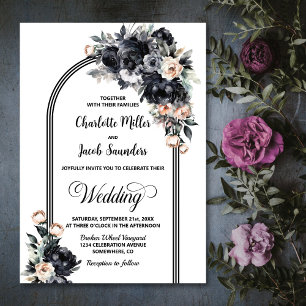 Invitation Élégant Mariage Smokey Black Floral Arch