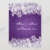 Invitation Élégant Mariage Snowflakes hiver violet (Devant / Derrière)