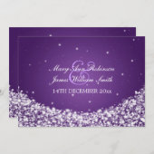 Invitation Élégant Mariage Star Étincelle Violet (Devant / Derrière)