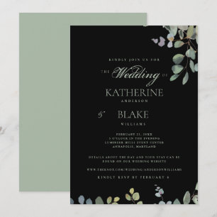 Invitation Élégant Mariage sur Site Web Eucalyptus Noir Grâce