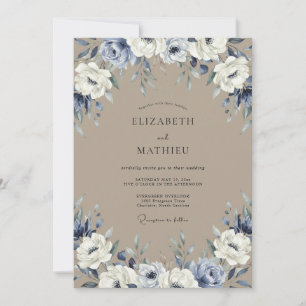 Invitation Élégant Mariage Taupe Pervenche Peint