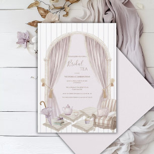 Invitation Elégant Mariage Tea Shower à rayures violettes