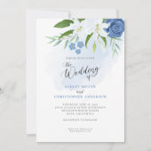 Invitation Elégant Mariage tout-en-un bleu floral (Devant)