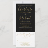 Invitation Élégant Mariage Tout En Un Noir Et Or Script (Devant)