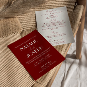 Invitation Élégant Mariage Tout En Un Rouge Profond Blanc Bou