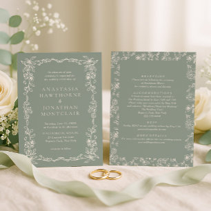 Invitation Élégant Mariage Tout en Un Vert Sauge