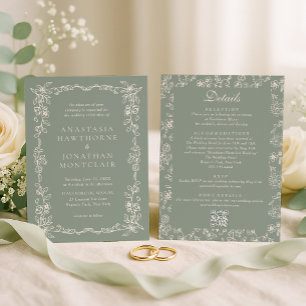 Invitation Élégant mariage tout en un vert sauge