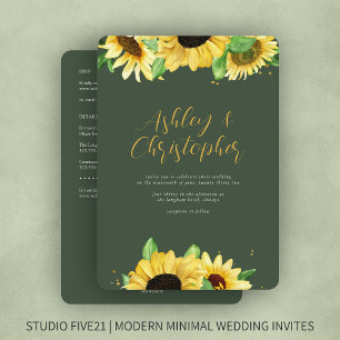 Invitation Élégant Mariage tout-en-un vert tournesol rustique