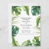 Invitation Élégant mariage tropical d'été avec feuilles de pa (Devant)