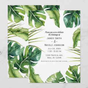 Invitation Élégant mariage tropical d'été avec feuilles de pa