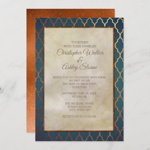 Invitation Elégant mariage Turquoise en cuivre