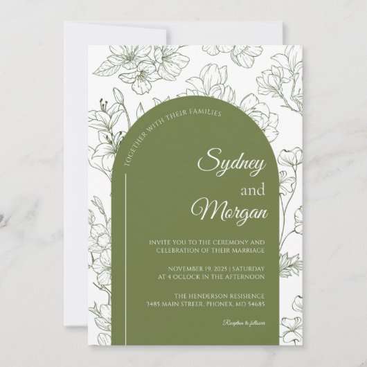 Invitation Élégant Mariage végétal floral Sage vert (Devant)