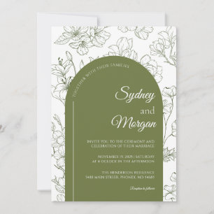 Invitation Élégant Mariage végétal floral Sage vert