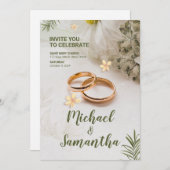 Invitation élégant mariage vert (Devant / Derrière)