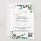 Invitation Élégant Mariage Vert Doré Code QR Tout-en-Un (Dos)