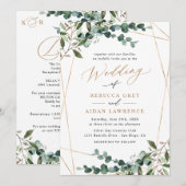 Invitation Élégant Mariage Vert Doré Code QR Tout-en-Un (Devant / Derrière)