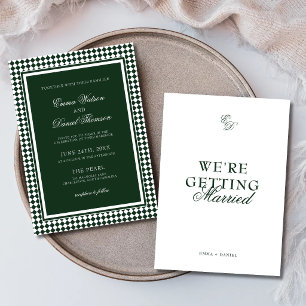Invitation Élégant Mariage Vert Émeraude avec Bordure Arlequi
