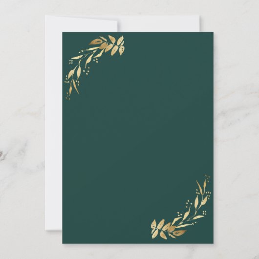 Invitation Élégant Mariage vert émeraude de feuillage doré (Dos)