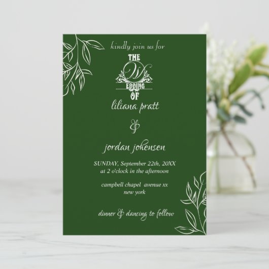 Invitation élégant mariage vert émeraude moderne en (Debout devant)