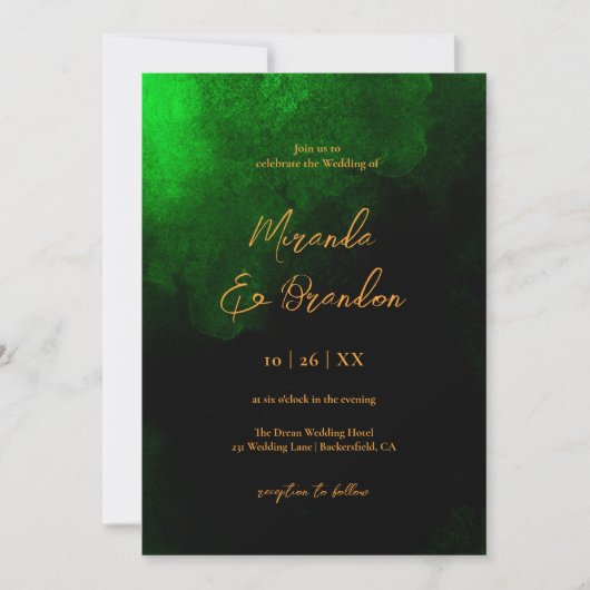 Invitation Élégant Mariage Vert Émeraude Or Personnalisé (Devant)