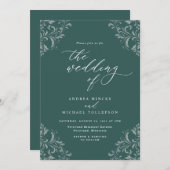 Invitation Élégant Mariage vert émeraude Vintage (Devant / Derrière)