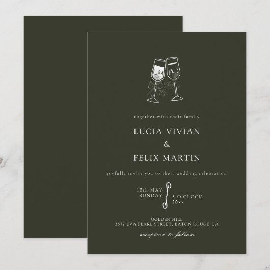 Invitation Élégant Mariage vert en bois d'olive (Devant / Derrière)
