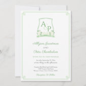 Invitation Élégant Mariage Vert Et Blanc Botanique Crest (Devant)