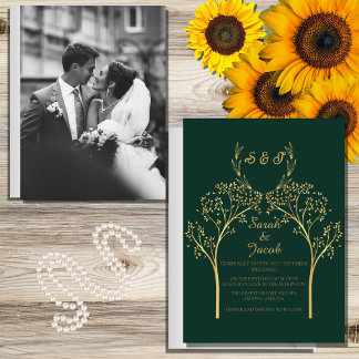 Invitation ÉLÉGANT MARIAGE vert ET OR