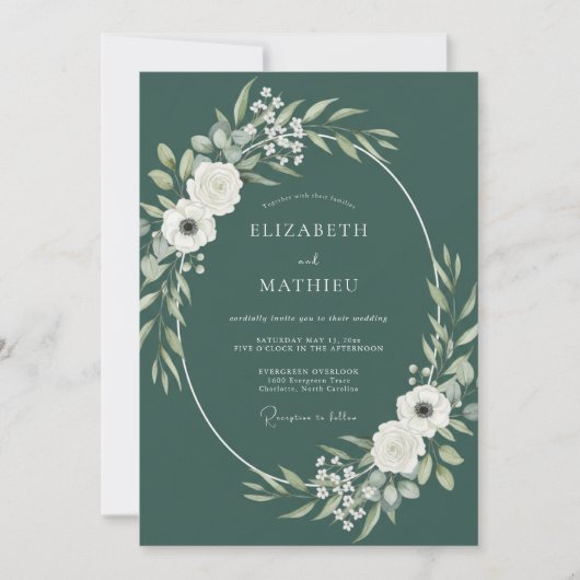Invitation Élégant mariage vert forêt de bois (Devant)