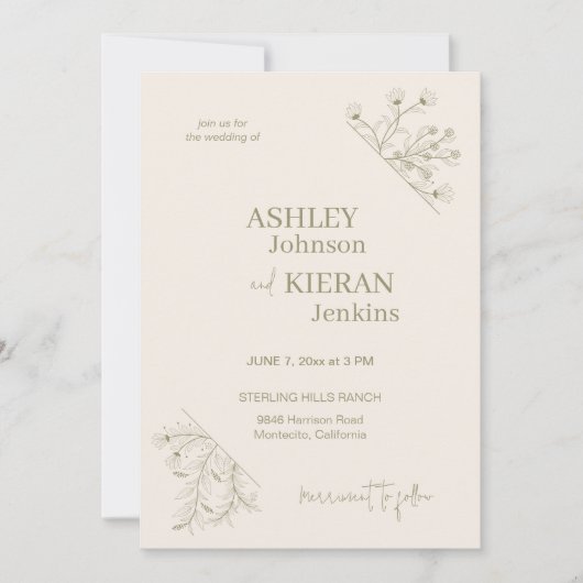 Invitation Élégant mariage vert mousse (Devant)