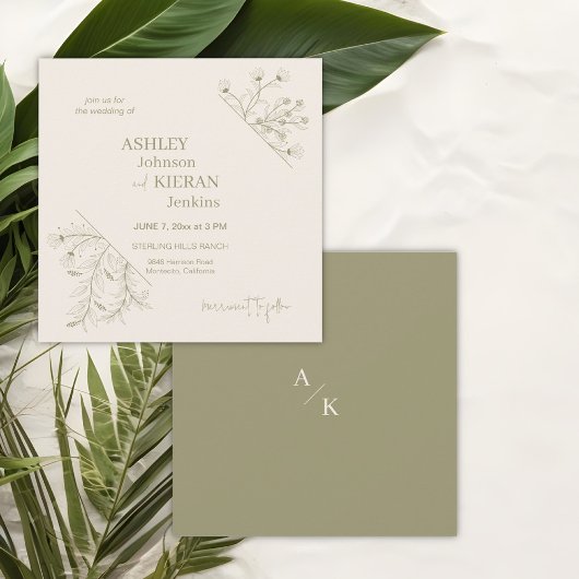 Invitation Élégant mariage vert mousse