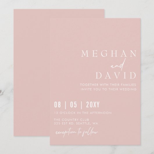 Invitation Élégant Mariage vert pâle manuscrit (Devant / Derrière)