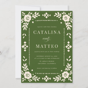 Invitation Élégant mariage vert Papel Picado
