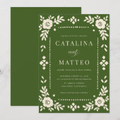 Invitation Élégant mariage vert Papel Picado (Devant / Derrière)
