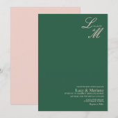 Invitation Élégant Mariage Vert Rose Monogrammé (Devant / Derrière)