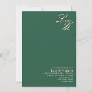 Invitation Élégant Mariage Vert Rose Monogrammé