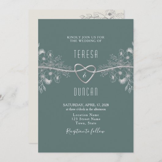 Invitation Élégant Mariage vert Sage (Devant / Derrière)